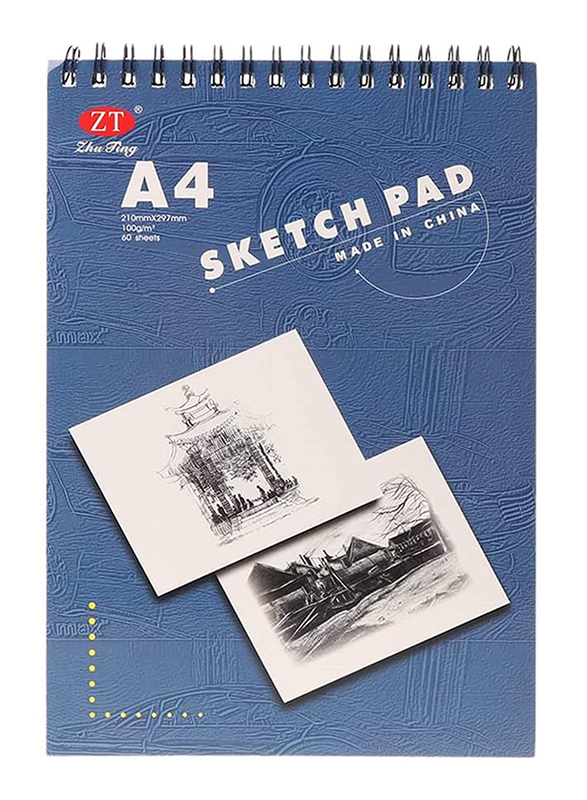 Zhu Ting Spiral-Bound Sketch Pad, A4, Blue