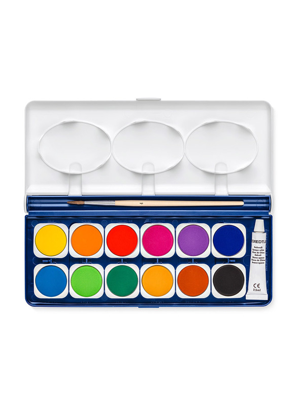 Staedtler Noris 888 Watercolors with Opaque White Tube and Brush Set, 12 Shades, Multicolour