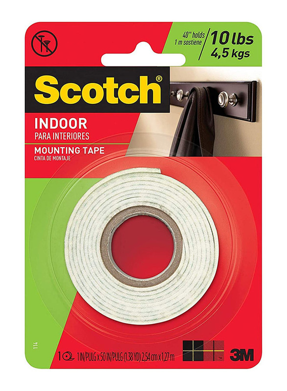 3M Scotch Heavy Duty Mounting Tape, 1 x 50 inch, 4 Pieces, White