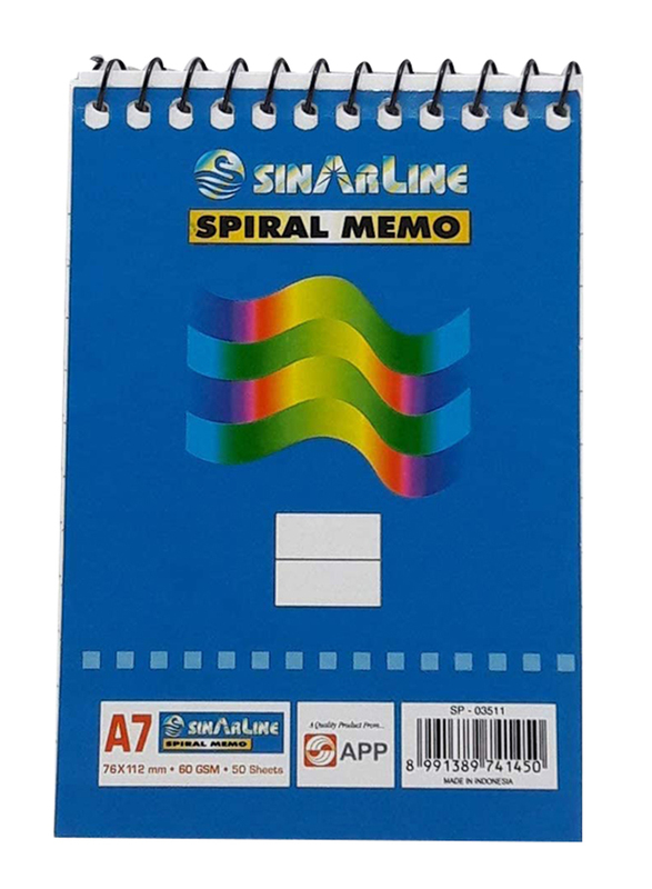 Sinarline Spiral Memo Set, 50 Sheets, A7 Size, 12 Piece, Blue
