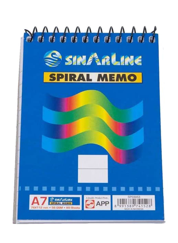 Sinarline Spiral Memo, 50 Sheets, 60 GSM, A7 Size, Blue