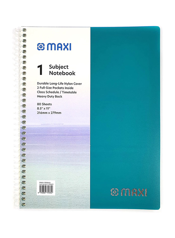 Maxi Spiral Polypropylene 1 Subject Notebook, 11 x 8.5inch, 80 Sheets, Assorted