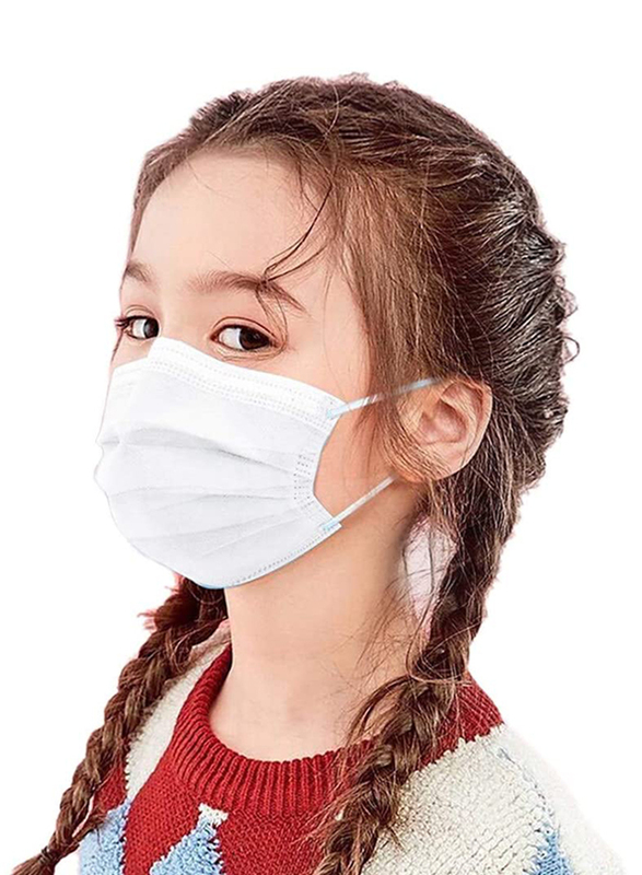 BeAcien 3-Layer Antibacterial Disposable Face Mask for Kids, White, 50-Pieces