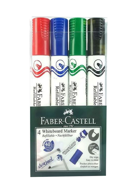 Faber-Castell 4-Piece Refillable Whiteboard Marker, Multicolour