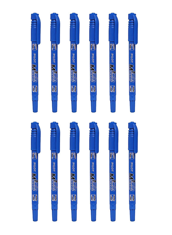 Pilot 12-Piece Twin Point Marker Set, SCA-TM-L, Blue