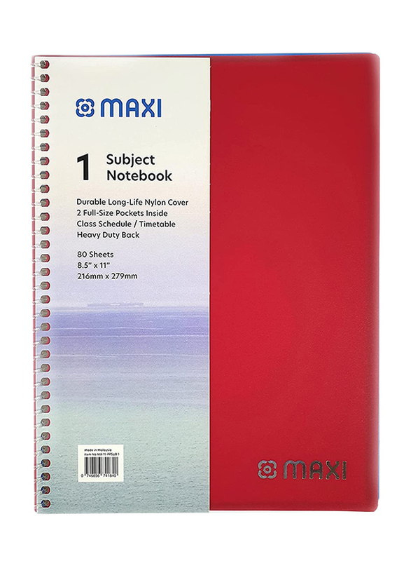 Maxi Spiral Polypropylene 1 Subject Notebook, 11 x 8.5inch, 80 Sheets, Assorted