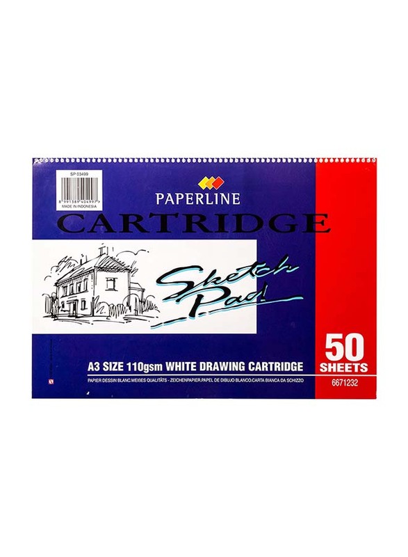 Paperline A3 Spiral Binding Cartridge Sketch Pad, 110 GSM, 50 Sheet, White