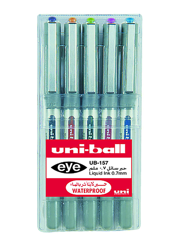 Uniball 5-Piece Eye Liquid Ink Ball Pen Set, 0.7mm, MI-UB157-05CL, Multicolour