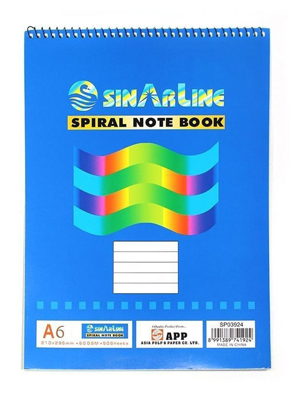 Sinarline Spiral Notepads, 50 Sheets, 60 GSM, A6 Size, 12 Pads, Blue