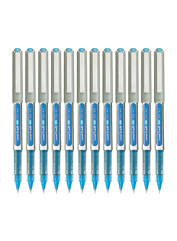 Uniball 12-Piece Eye Fine Rollerball Pen Set, 0.5mm, Light Blue