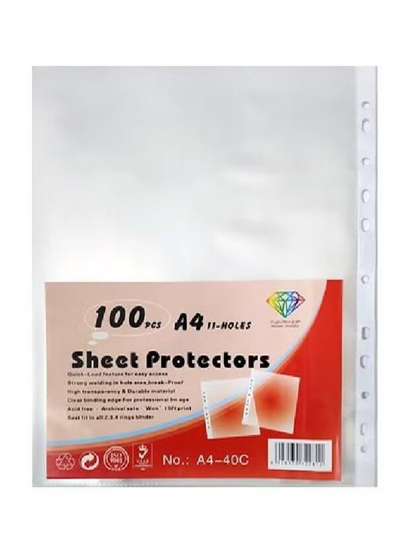 A4 Sheet Protector, A4-40C, 100 Piece, Clear