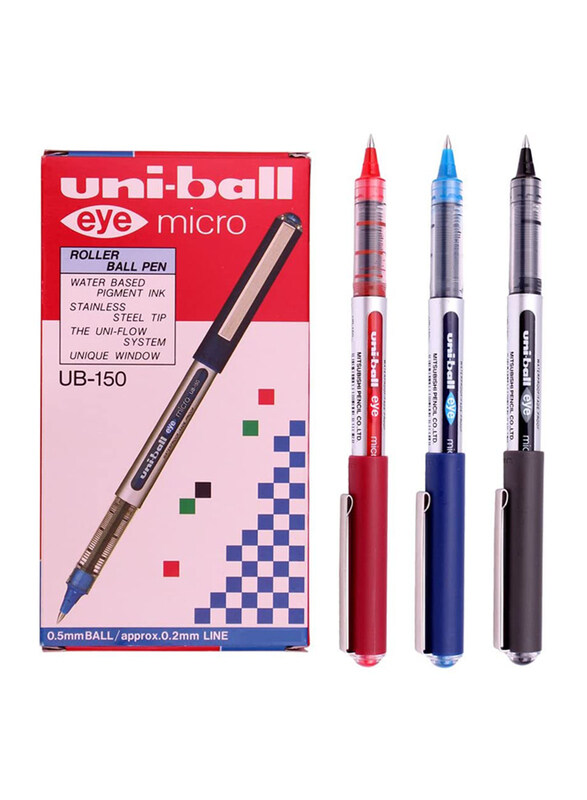 

Uniball 12-Piece Eye Micro Rollerball Pen Set, 0.5mm, MI-UB150, Black/Blue/Red