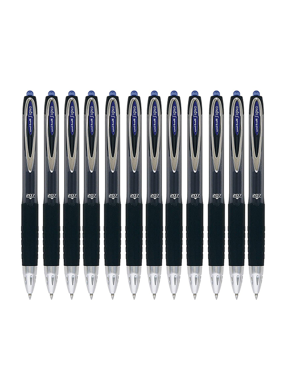 Uniball 12-Piece Signo 207 Retractable Fine Rollerball Gel Pen Set, 0.7mm, Blue