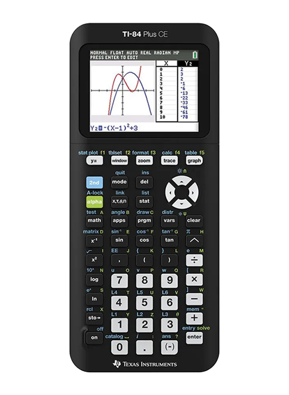 تيكساس انسترومانتس آلة حاسبة بيانية ملونة TI-84 Plus CE، أسود