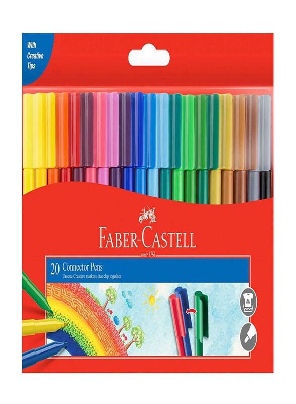 Faber-Castell Connector Colour Marker Pens Set, 20 Pieces, Multicolour