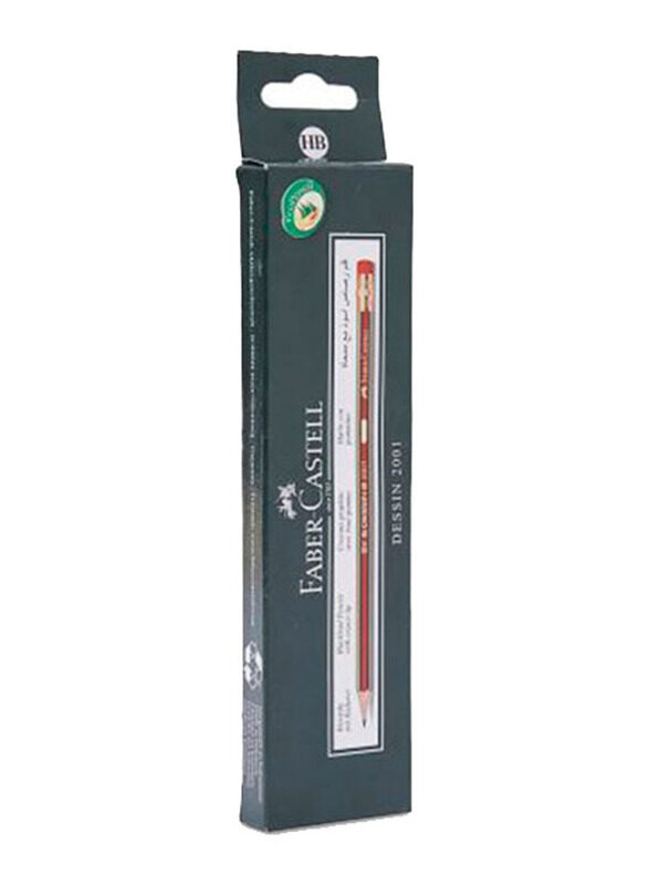 

Faber-Castell Dessin 2001 Graphite HB Pencil with Tip Eraser, Red/Gold