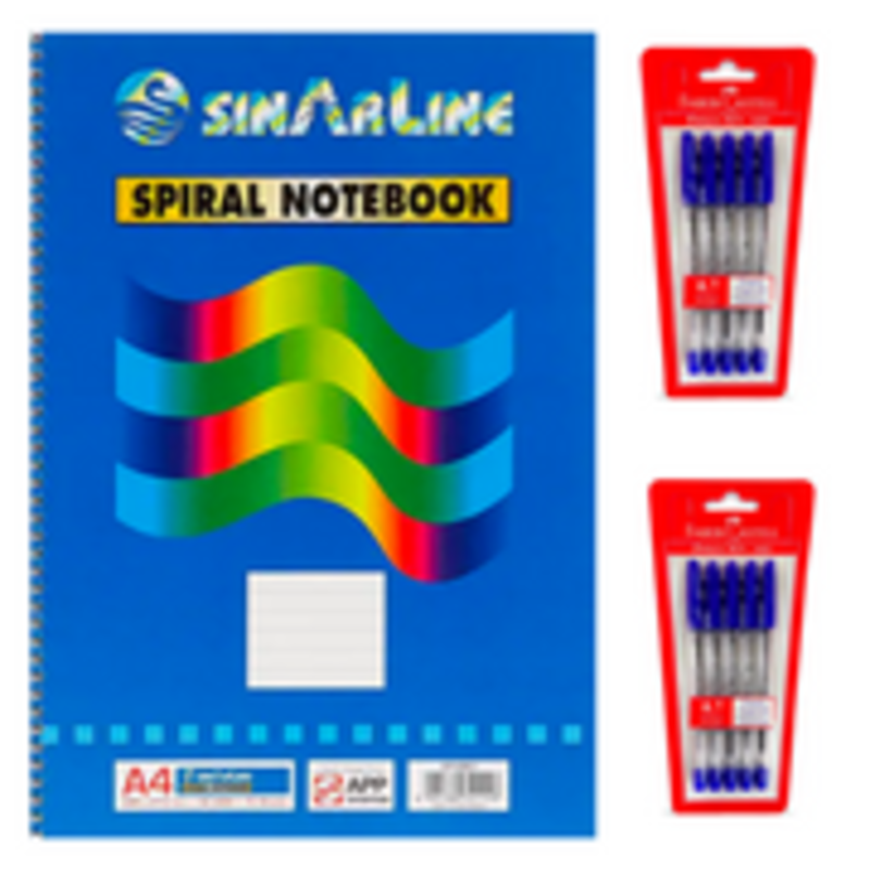 

Generic Bundle: Sinarline Side Open Spiral Notepad, 70 Sheets, A4 Size + Faber-Castell 2 pack of 5 pen each (Blue 5Pcs / Black 5 Pcs), 0.7mm