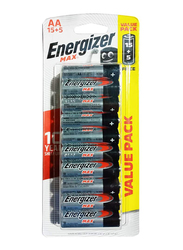 Energizer 20-Piece E91HP Max 1.5V Alkaline AA Batteries, Black