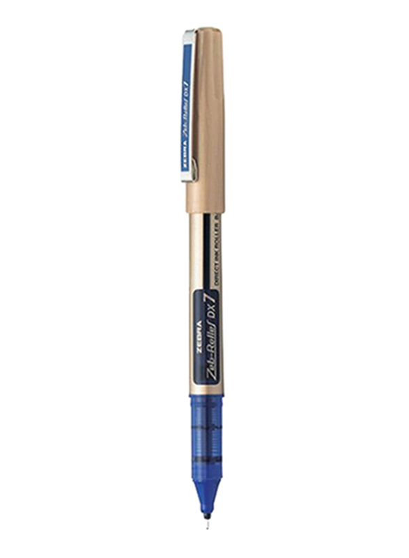 Zebra Zeb-Roller DX7 Needle Tip Rollerball Pen, 0.7mm, Blue/Gold