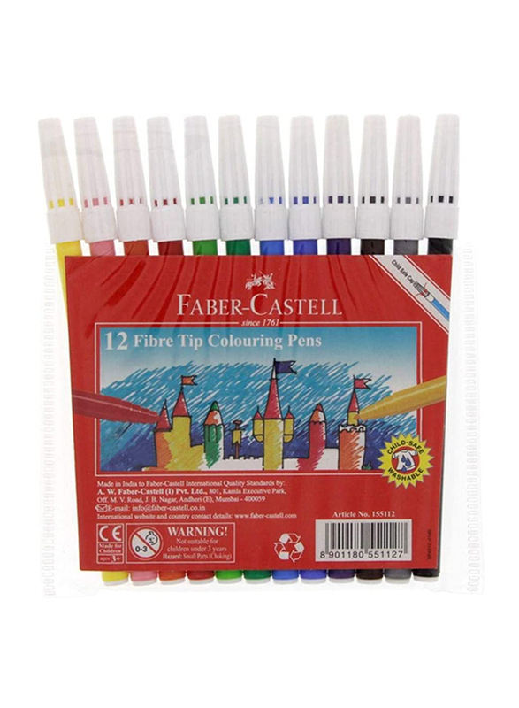 Faber-Castell Fibre-Tip Colouring Pen Set, 12 Pieces, Multicolour