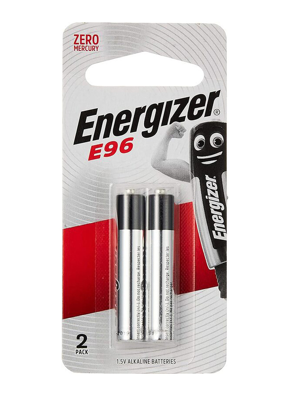 Energizer E96 AAAA Alkaline Batteries 1.5V, 2 Pieces, Silver/Black