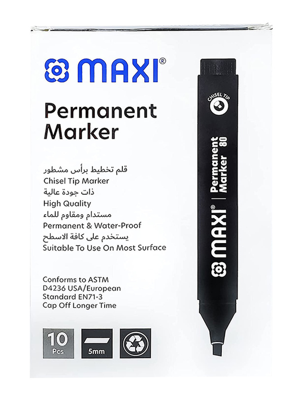 Maxi 10 Piece Permanent Marker with Chisel Tip, Black