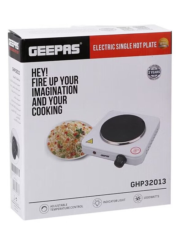 Geepas Portable Electric Hob, 1000W, GHP32013, White