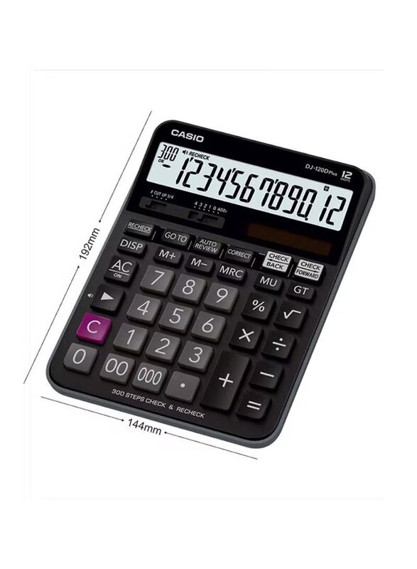 Casio 12-Digit 300 Steps Basic Calculator, DJ-120D- Plus, Black