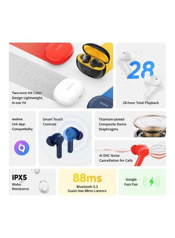 Realme Buds T100 True Wireless In-Ear Earbuds, White