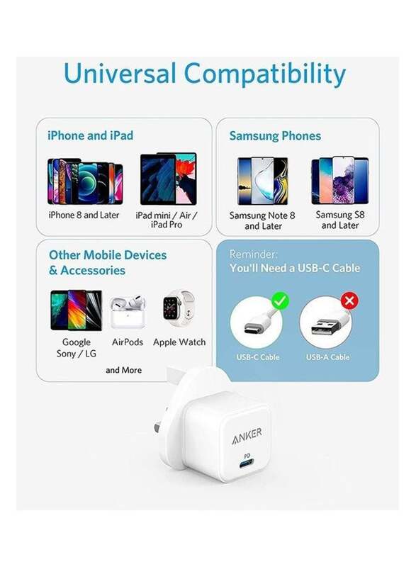 Anker PowerPort III Cube Portable Wall Charger, 20W, White