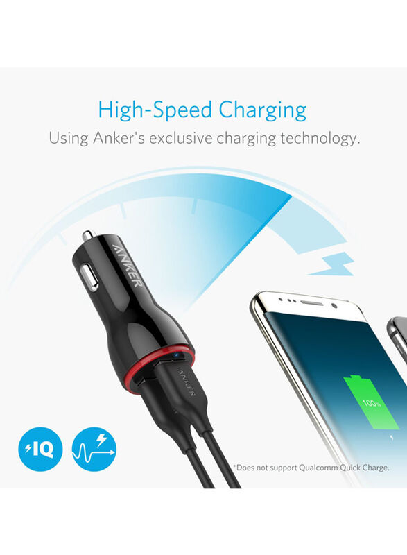 Anker PowerDrive 2 Dual Port Car Charger, 24W, Black