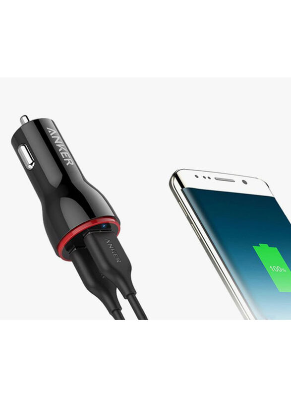 Anker PowerDrive 2 Dual Port Car Charger, 24W, Black