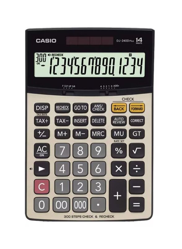 Casio 14-Digit Basic Calculator, DJ-240D Plus, Grey/Black