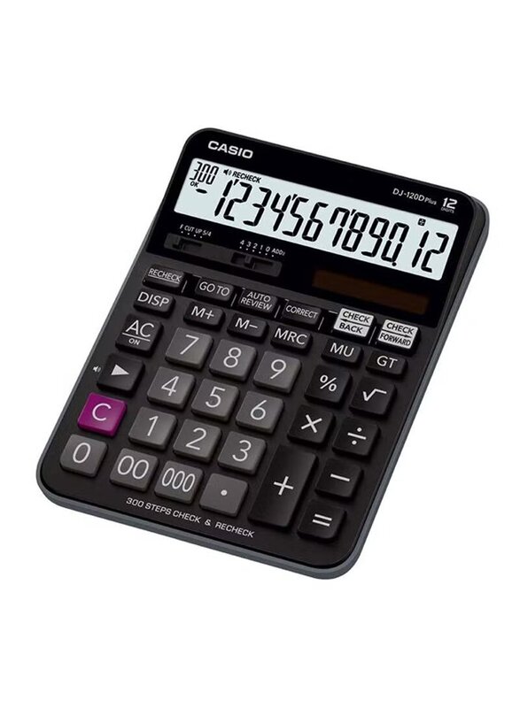 Casio 12-Digit 300 Steps Basic Calculator, DJ-120D- Plus, Black
