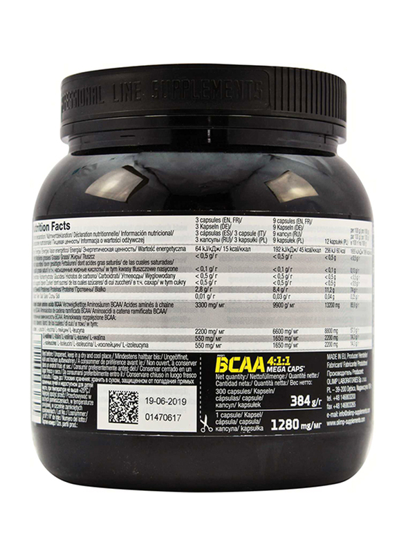 Olimp Profi BCAA 4:1:1 Mega Caps, 300 Capsules, Regular