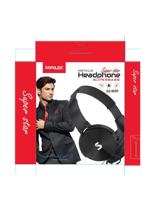 Sonilex Metalic Wired Over-Ear Headphone with Mic Superstar, SLG-007HP, Black
