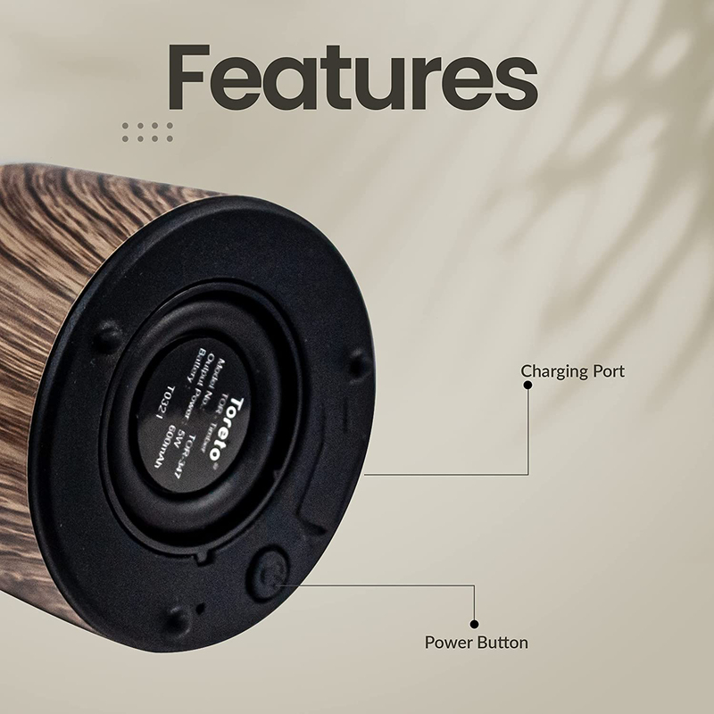 Toreto Tor-347 Timber Wireless Portable Speaker, 5W, Black