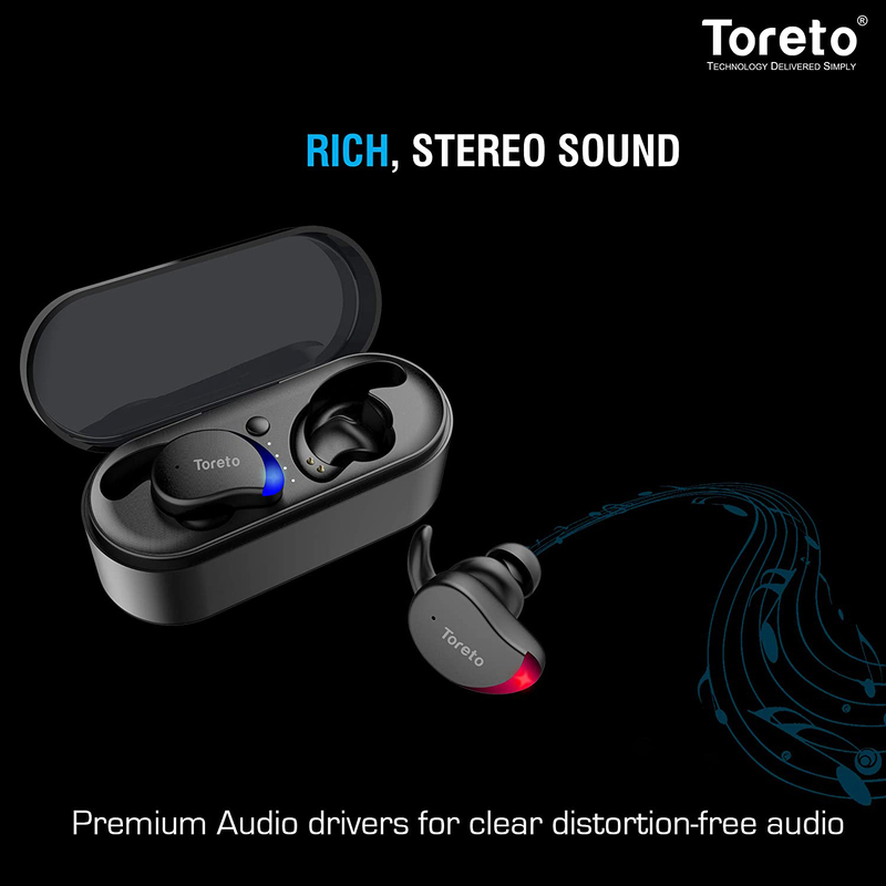 Toreto Torbuds Tws Wireless In-Ear Headset, TOR-277, Black