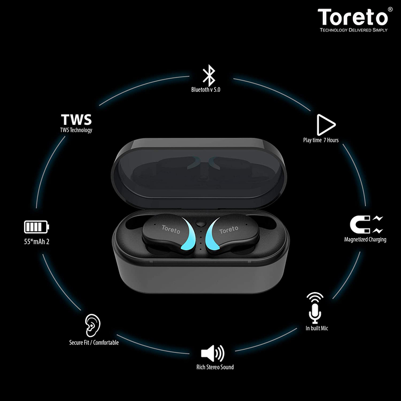Toreto Torbuds Tws Wireless In-Ear Headset, TOR-277, Black