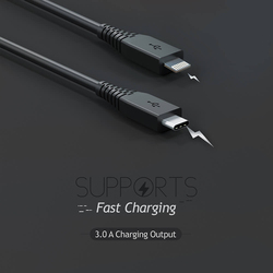 Toreto 1-Meter Tor-Cord C-I 3.0A Fast Charging Data Cable, USB Type-C to Lightning Cable for iOS Devices, TOR-868, Black