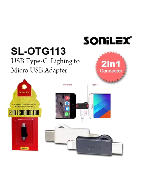 Sonilex 2 in 1 OTG Micro USB Adapter, USB Type-C Male to Micro USB for Smartphone, White