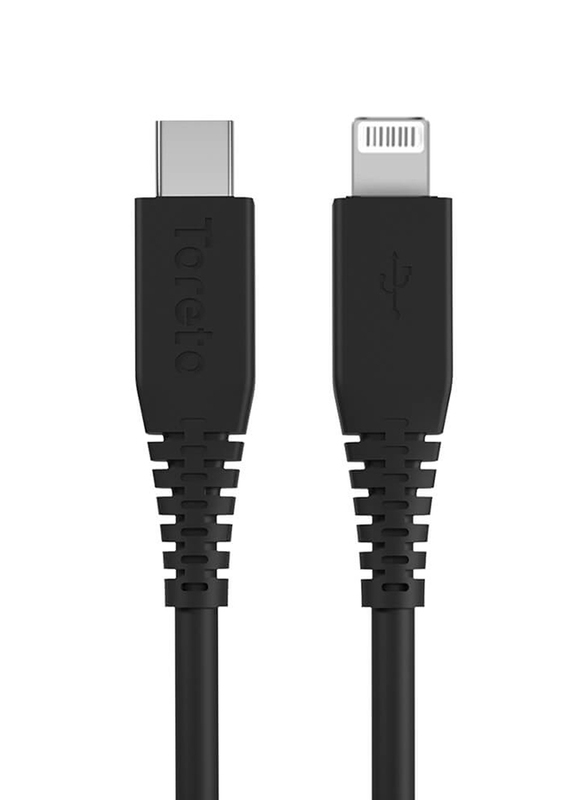 Toreto 1-Meter Tor-Cord C-I 3.0A Fast Charging Data Cable, USB Type-C to Lightning Cable for iOS Devices, TOR-868, Black