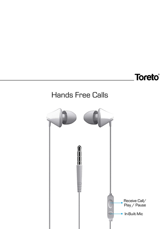 سماعات اذن توريتو بتصميم داخل الاذن 3.5 مم مع مايكروفون ديلايت, TOR-269, أبيض