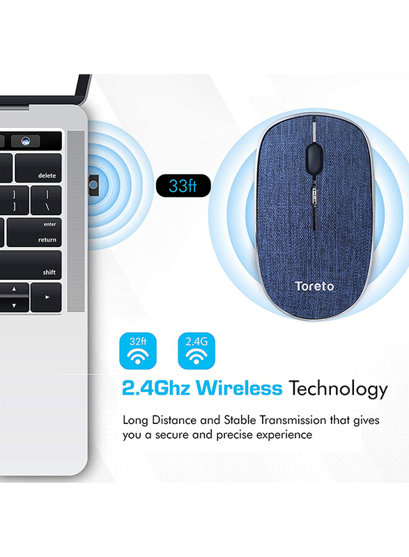 Toreto Shadow-3 Fabric Wireless Optical Mouse for Windows, TOR-954, Blue