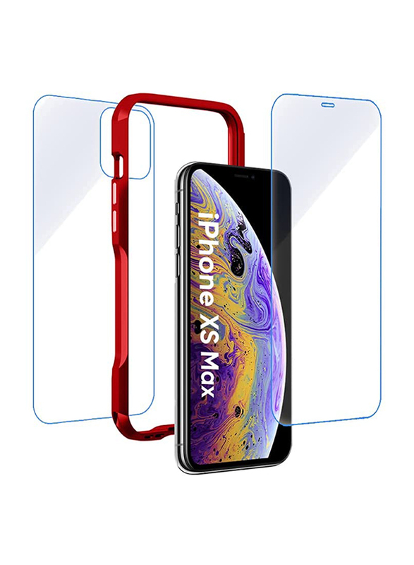 Break Protection Apple iPhone XS Max Unbreakable 360° Front Back & Side Tempered Glass Screen Protection, Red/Clear