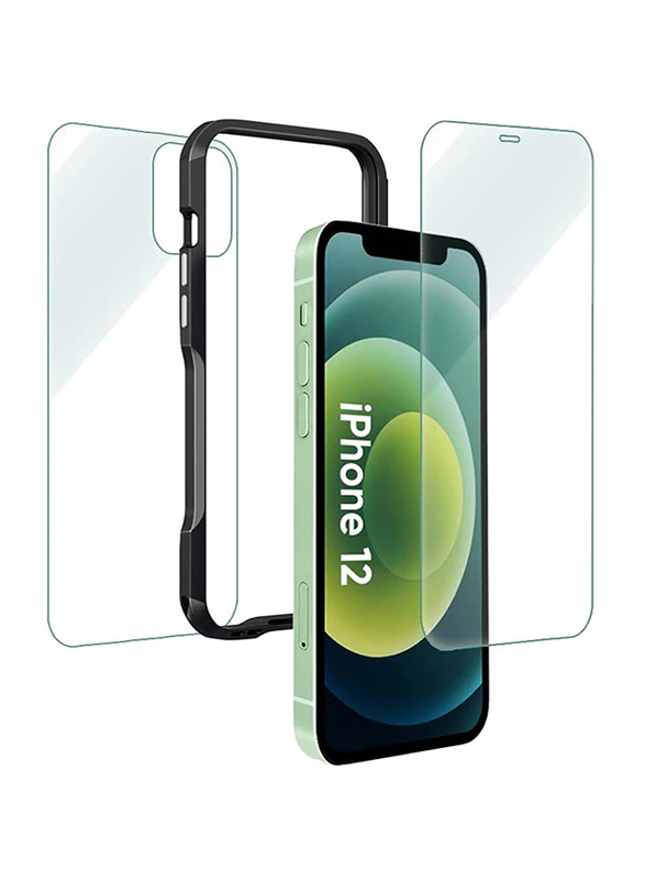 Break Protection Apple iPhone 12 Unbreakable 360° Front Back & Side Tempered Glass Screen Protection, Clear/Black