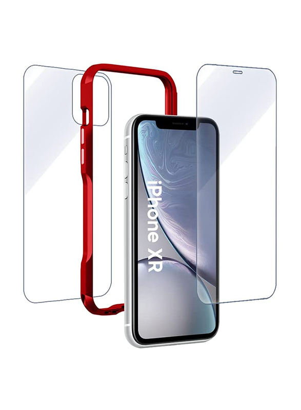 Break Protection Apple iPhone XR Unbreakable 360° Front Back & Side Tempered Glass Screen Protection, Red/Clear