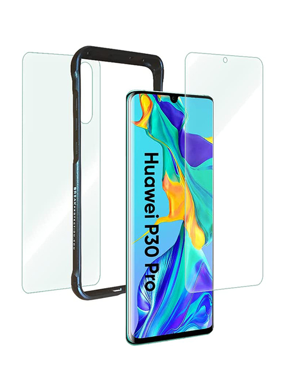 Break Protection Huawei P30 Pro Unbreakable 360° Front Back & Side Tempered Glass Screen Protection, Clear/Black