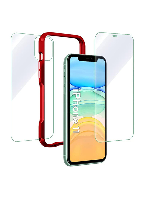 Break Protection Apple iPhone 11 Unbreakable 360° Front Back & Side Tempered Glass Screen Protection, Clear/Red
