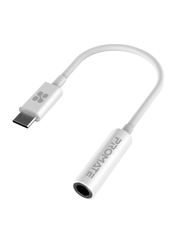 

Promate AUXLink-C Dynamic Stereo, USB-C to 3.5mm Aux Adapter, 12cm, White